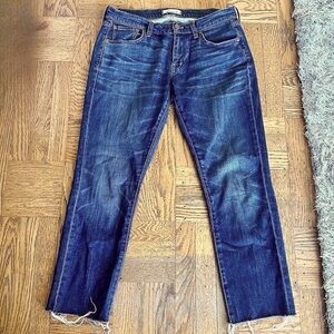 Madewell Slim Boyjean Raw Hem Edition Dark Wash Mid Rise Denim Jeans Size 27